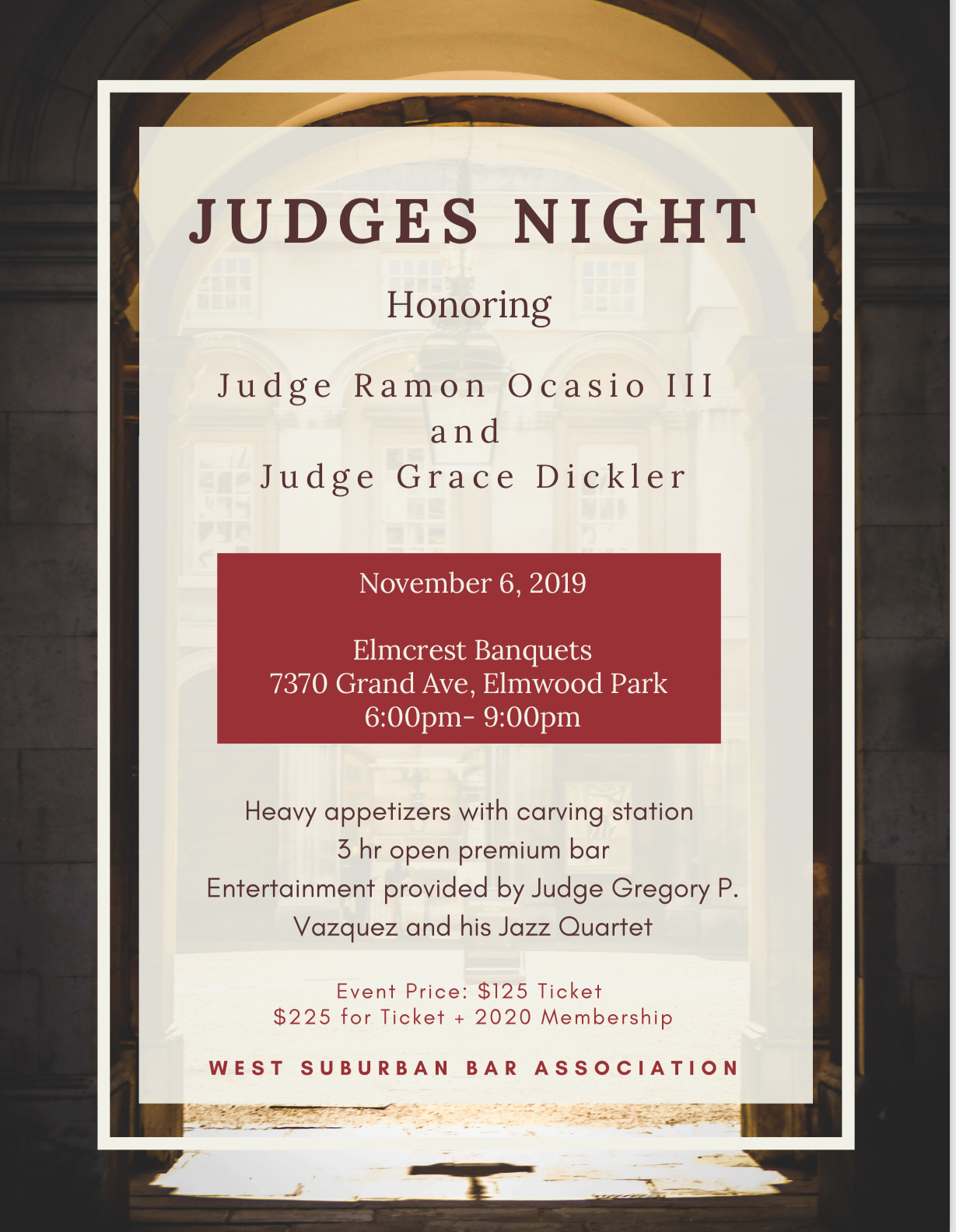 WSBA 6th Annual Judges Night honoring Judge Ramon Ocasio, III and Judge Grace G. Dickler